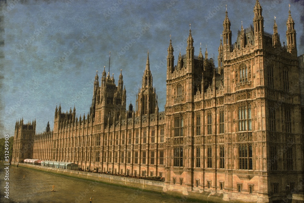 Houses of Parliament in London, UK - Vintage