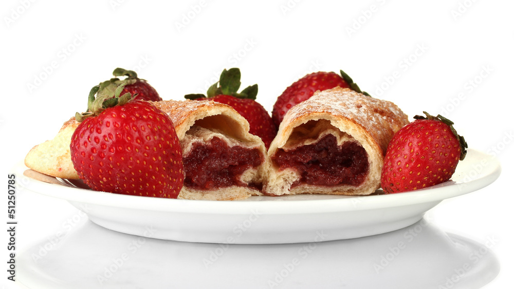 Fresh bagels with strawberry isolated on white Fresh bagels with strawberry isolated on white
