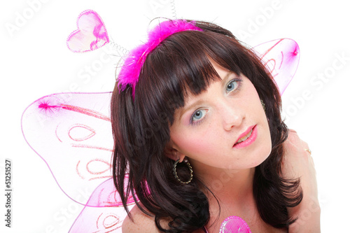 beautiful girl woman red pink heart isolated