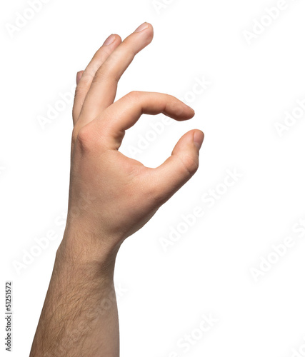 Okay male hand gesture sign over white background