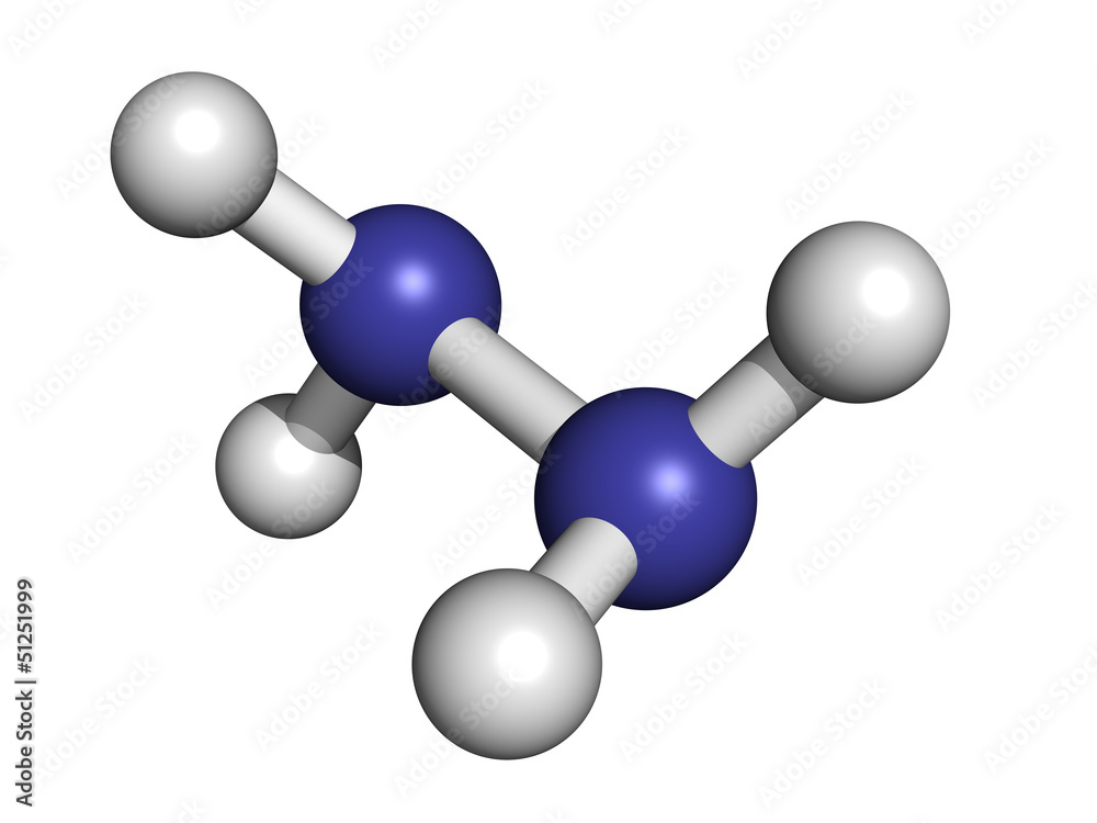 Hydrazine (diazane) rocket fuel component, molecular model. Hydrazine (diazane) rocket fuel component, molecular model.