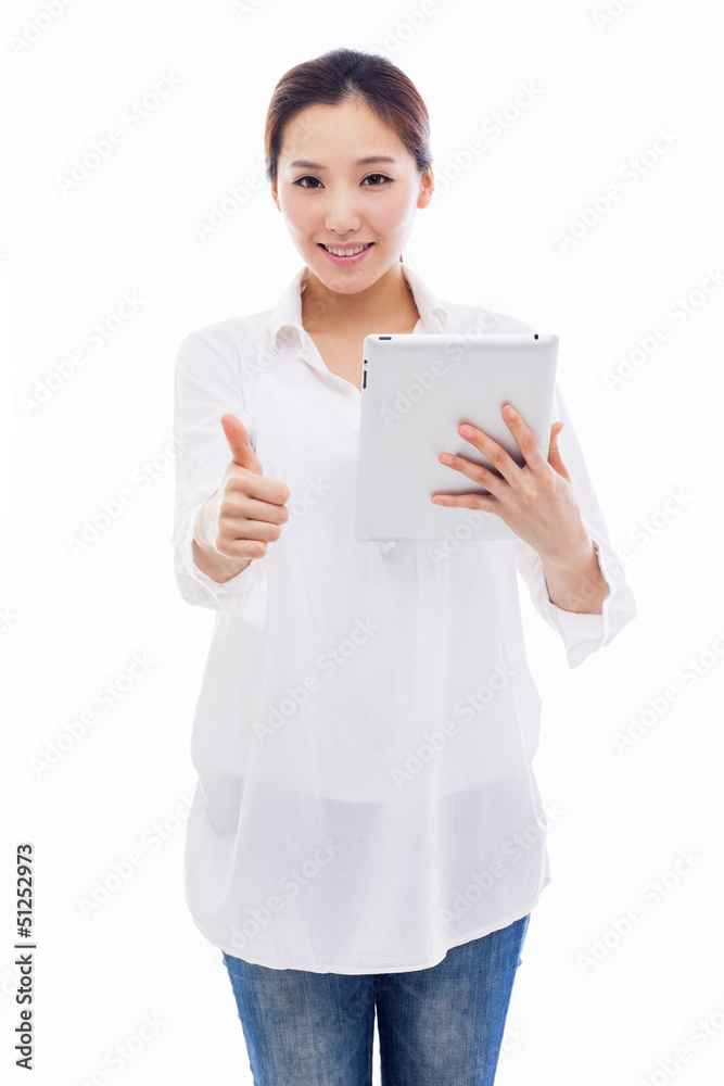 Woman holding tablet computer. Woman holding tablet computer.