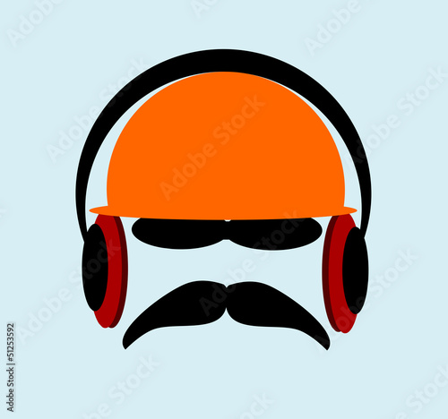 construction worker with hard hat and ear muffs