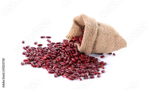 red beans with sack on white background