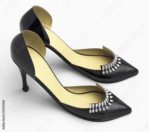 Black patent leather women's high heels photo