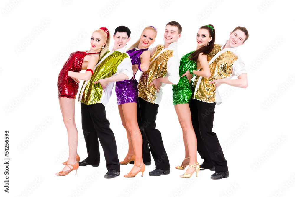 Fototapeta premium Disco dancer team. Isolated on white.