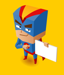 Stickers Superhelden Superheld met leeg uithangbord  © Ogerepus