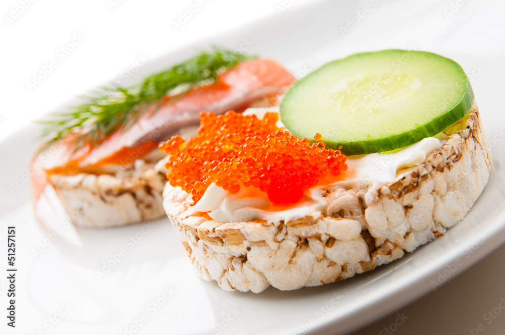 Appetizers with red fish and red caviar Appetizers with red fish and red caviar