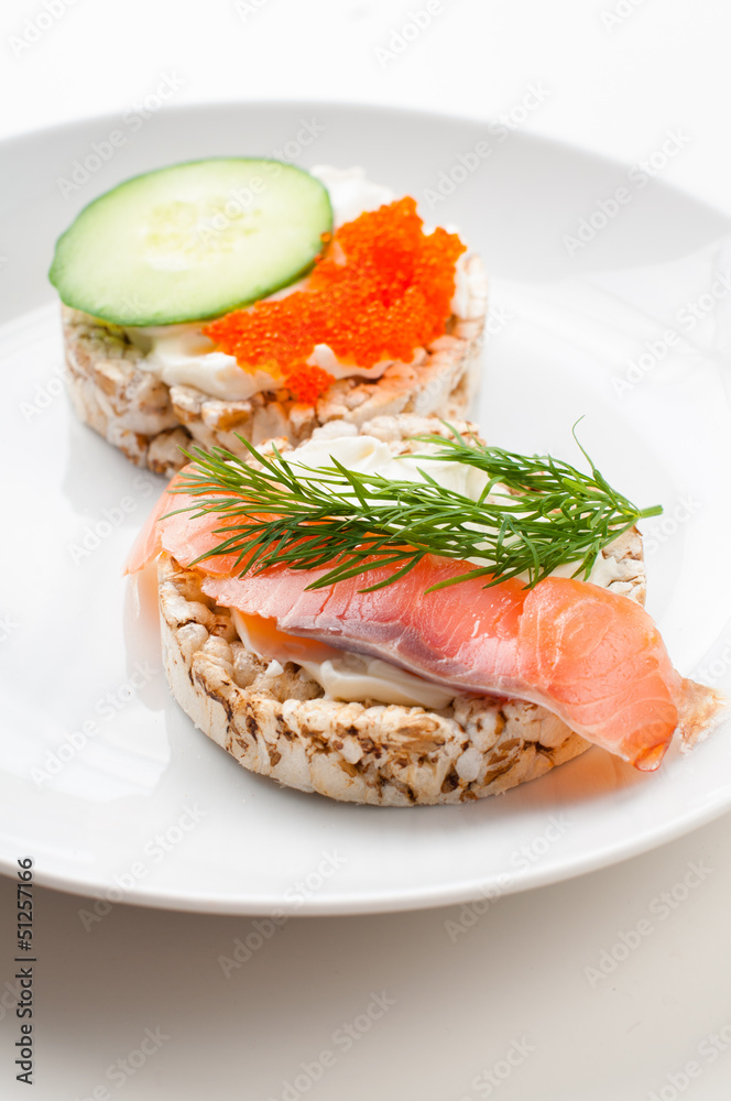 Appetizers with red fish and red caviar Appetizers with red fish and red caviar