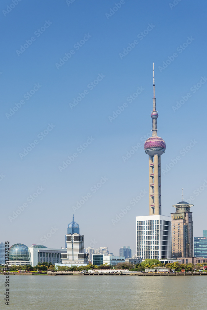 pudong skyline in shanghai china