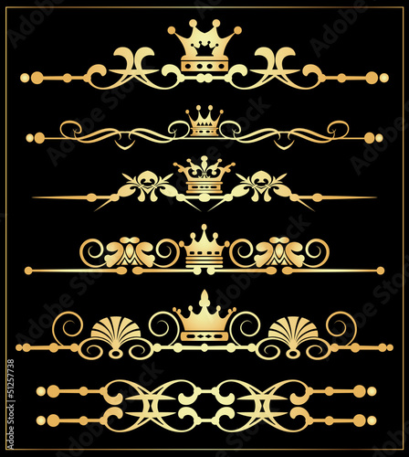Vector set. Victorian Scrolls and crown. Decorative elements