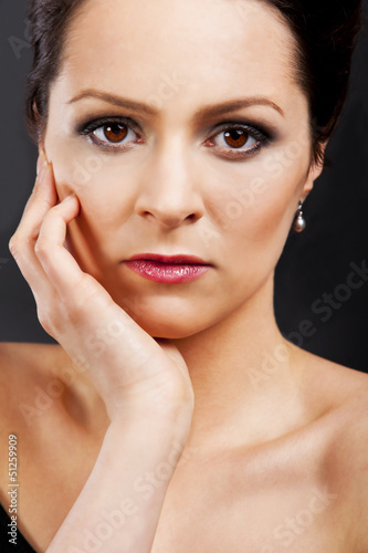 Woman face with brown eyes beauty set