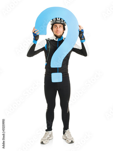 Young Male Cyclist Holding Question Mark © Krakenimages.com