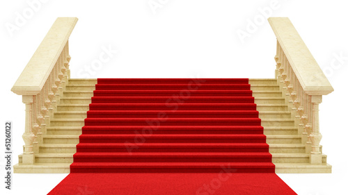 render of a red carpet on stairs, isolated on white