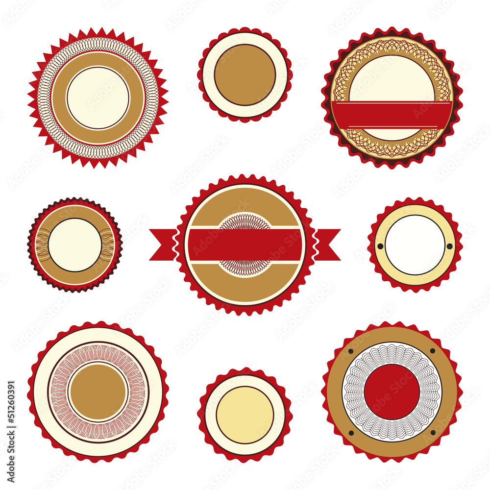 Labels with guilloche elements in brown Labels with guilloche elements in brown