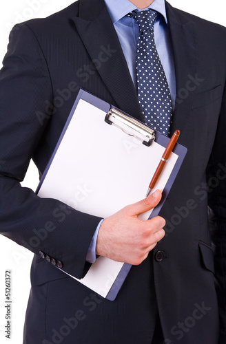 Businessman holding a clipboard.