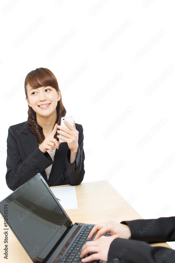 Beautiful asian business woman on white background