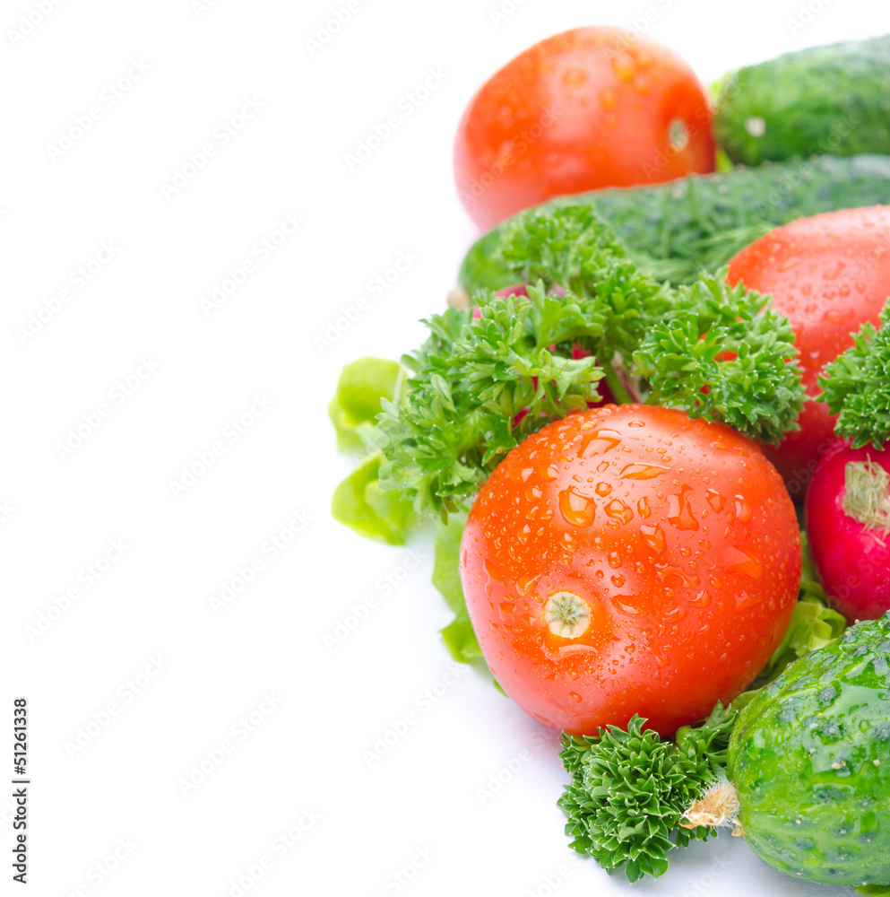 Fresh vegetables and herbs isolated