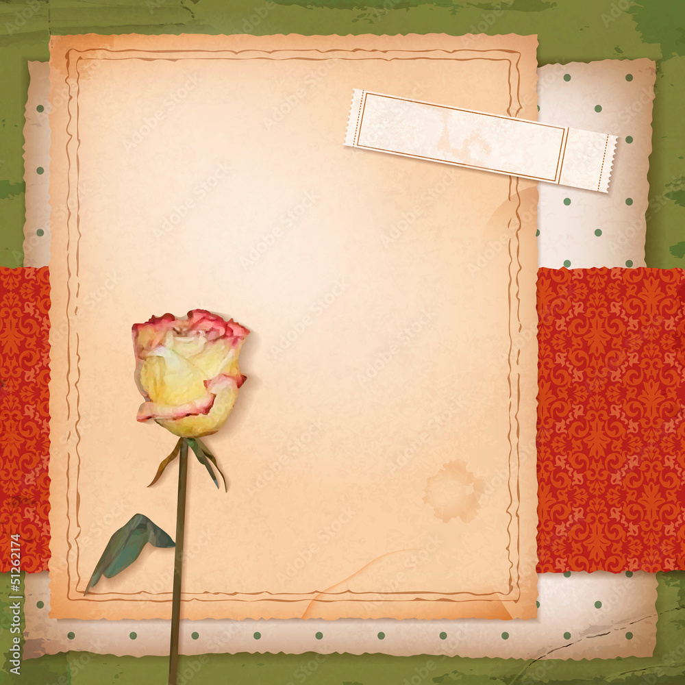 Scrapbook old paper background with dried rose Scrapbook old paper background with dried rose