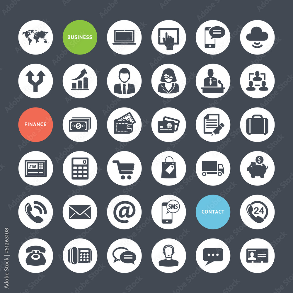 Set of icons for business, finance and communication