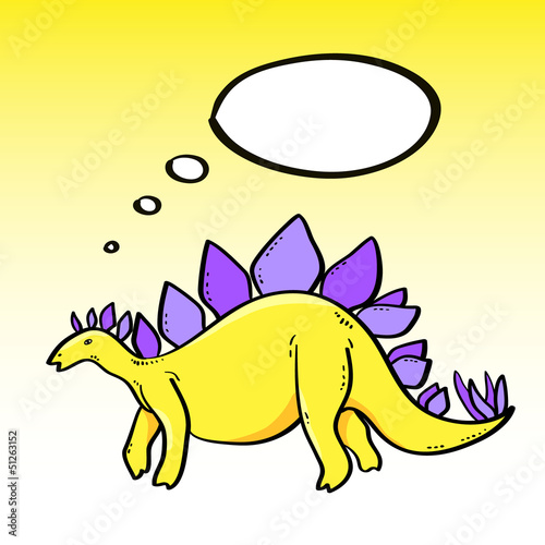Cute cartoon stegosaurus dinosaur with a speech bubble, vector