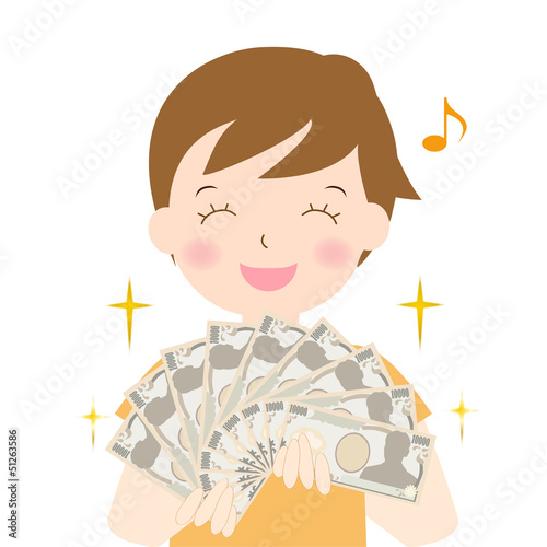 女性　一万円札　お小遣い　大金