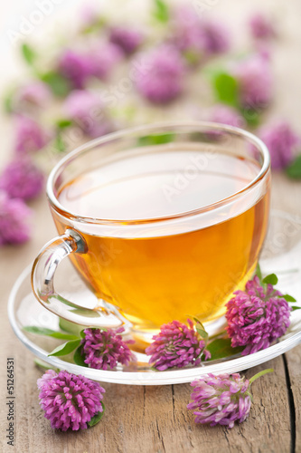 herbal tea and clover flowers