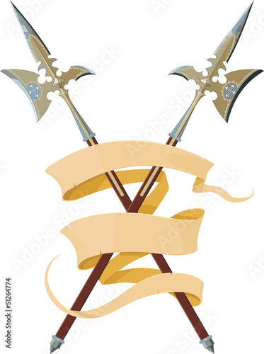 two crossed halberds with banner