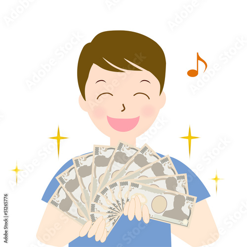 男性　一万円札　お小遣い　大金