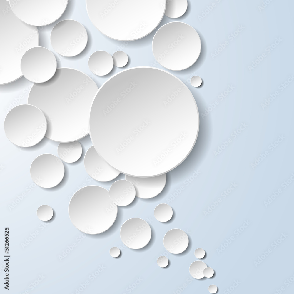 Abstract white paper circles on blue background Abstract white paper circles on blue background
