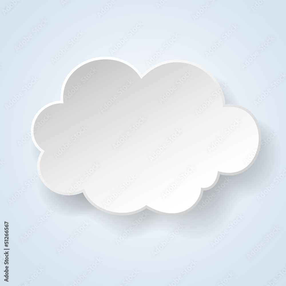 Abstract paper speech bubble in the form of a cloud on light blu