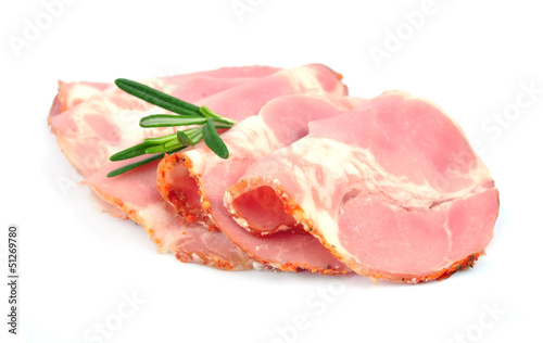 Sliced pork bacon with rosemary