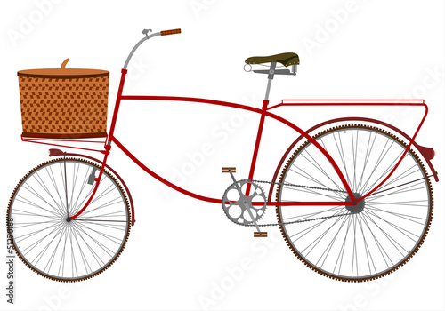 Vintage bicycle with a wicker basket. Vector.