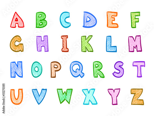cartoon hand drawn abc set on white