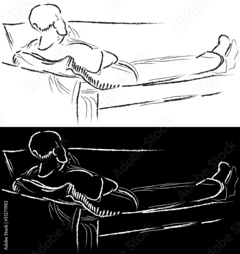 Sketch of a lying man (black and white)