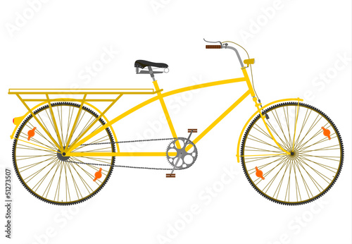 Yellow long tail bicycle. Vector.