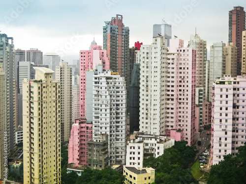 Skycrapers pink and white in Hong Kong photo