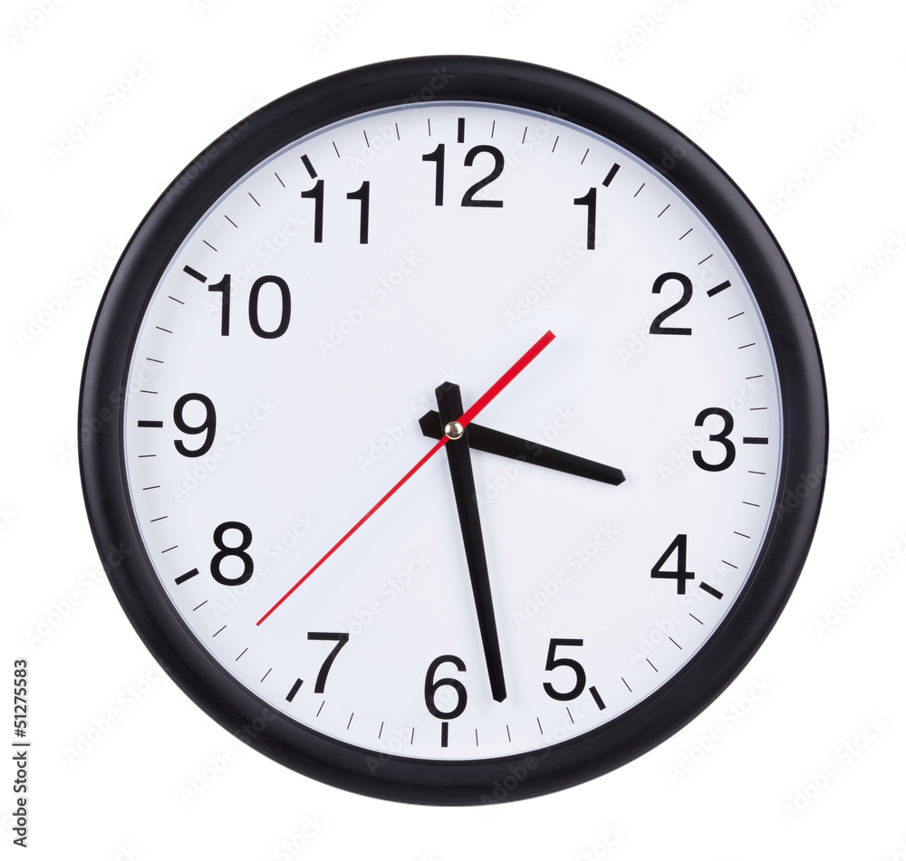 Office clock shows half of the fourth Office clock shows half of the fourth