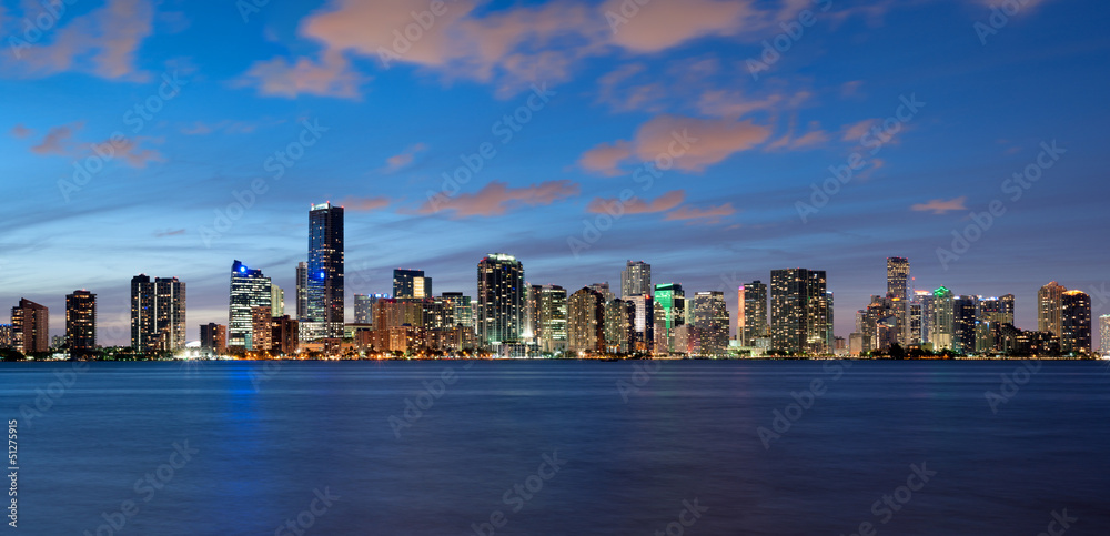 Miami Skyline seen from Key Biscayne at dusk