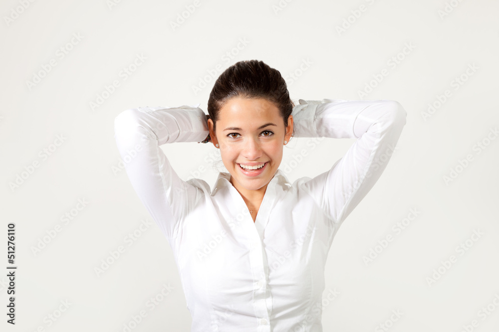 portrait of brunette girl, isolated on white wall portrait of brunette girl, isolated on white wall