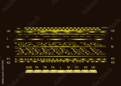 Old Radio scale on black background close up