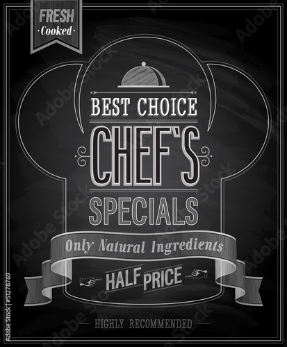 Chef`s specials Poster - Chalkboard. Vector illustration.