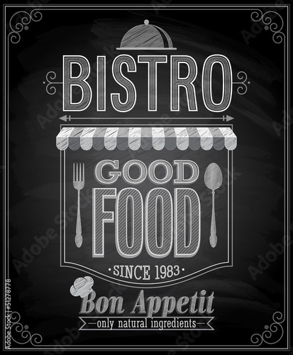 Bistro Poster - Chalkboard. Vector illustration.
