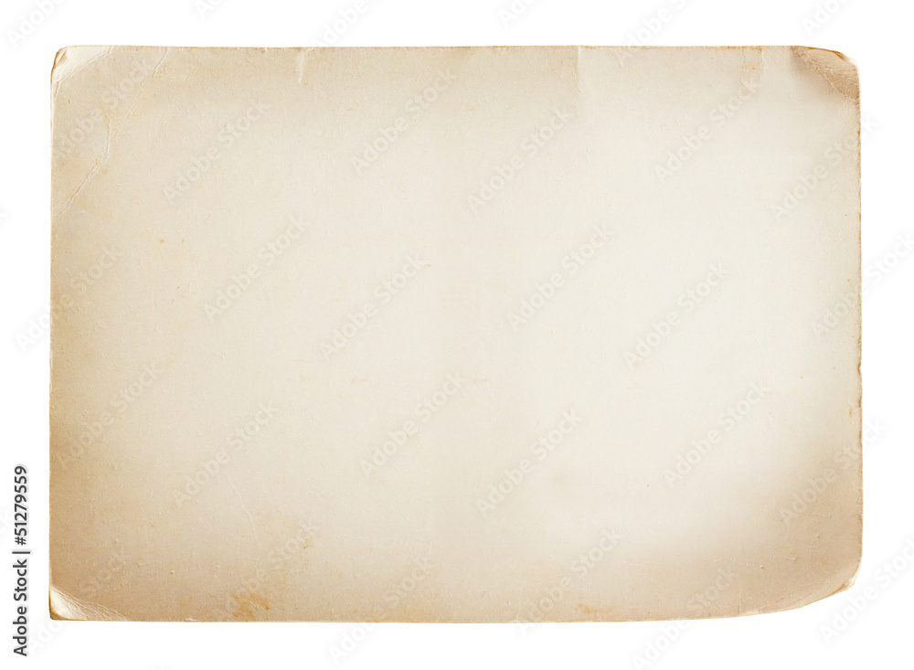 Vintage paper sheet with shabby corners isolated on white