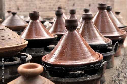 Moroccan tajines ceramic cookware at the market