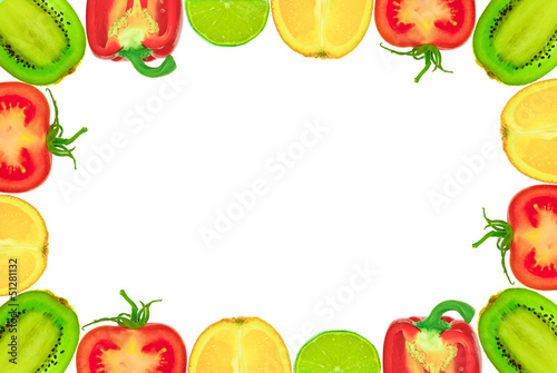 "The frame of the fruit and vegetables on a white background"