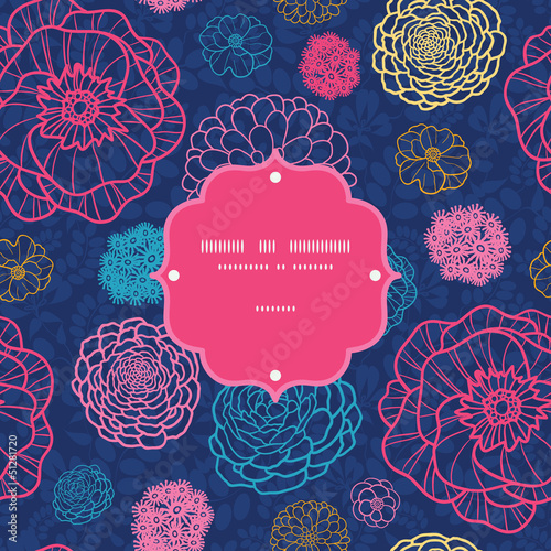 Fototapeta Naklejka Na Ścianę i Meble -  Vector glowing night flowers elegant frame seamless pattern