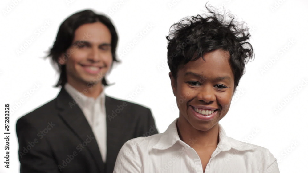 Professional woman, man in background Professional woman, man in background