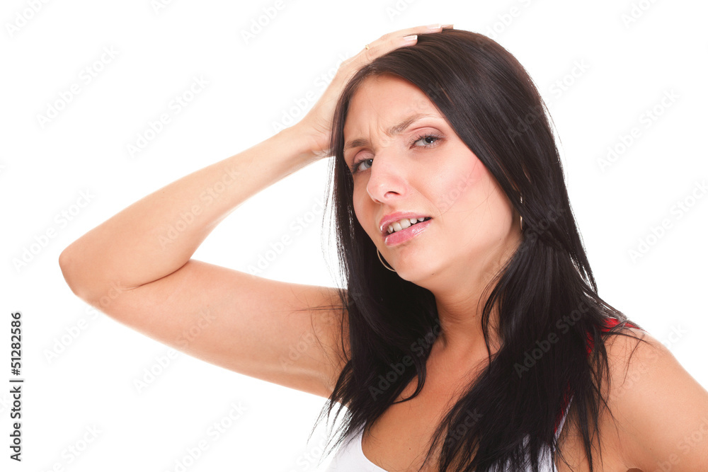 Latin woman suffering from headache Latin woman suffering from headache