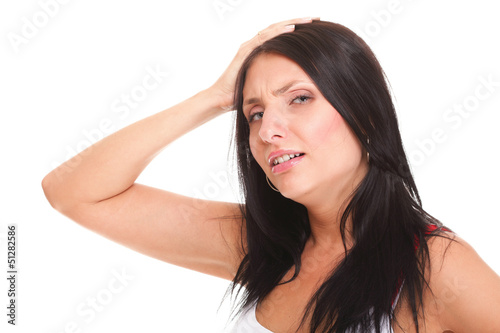 Latin woman suffering from headache